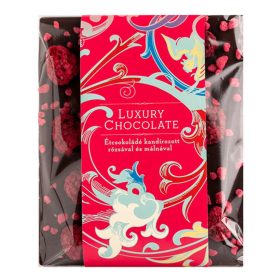 Étcsokoládé kandírozott rózsával és málnával 65G